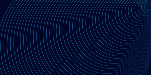 Abstract blue glowing geometric lines on dark blue background. Elegant Modern shiny blue circle lines pattern. Futuristic technology concept. Suit for cover, poster,
