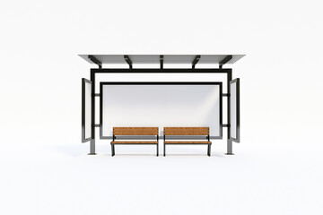 Modern bus stop shelter with benches and blank advertising space ready for your creative campaign