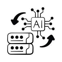 Smart AI system processing data between servers, trendy doodle icon