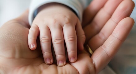 Baby hand resting on adult hand symbolizing love and connection  