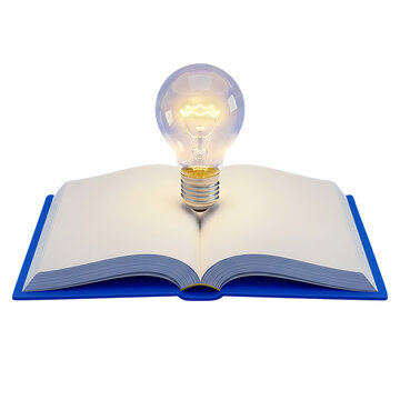 3d icon of light bulb on book isolated on transparent background, a symbol of knowledge
