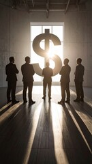 business finance tug-of-war illustration, corporate money competition concept art, Dramatic Business Rivalry with Artistic Shadows, financial teamwork conflict graphic design