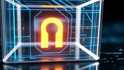 Futuristic digital lock with glowing elements on a dark tech background, symbolizing cybersecurity - Powered by Adobe