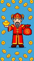 Retro Pixel Art Character of Wealth Smiling