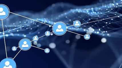 Abstract digital network connections with user icons, representing social interactions and data exchange - Powered by Adobe