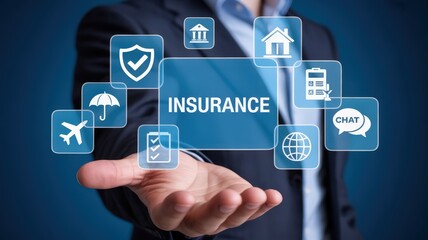 Business professional displays various types of coverage options available through digital interface