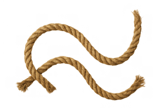 Twisted natural fiber rope creating a knot shape on a transparent background, depicting strength and connection