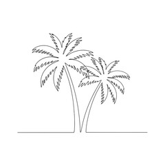 Obraz premium Two palm trees stand tall, their fronds swaying gently in the breeze, isolated on a minimalist line drawing captures the essence of tropical serenity