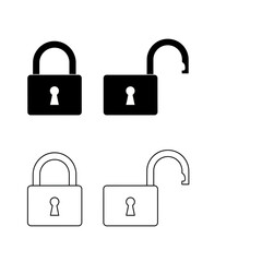 Padlock icon set in black and white isolated on symbol of security, safety, privacy, protection, access, and confidentiality