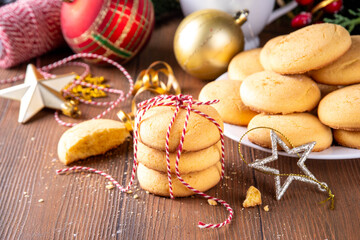 Fototapeta premium Stack of shortbread sugar cookies with Christmas decorations