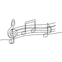 A single continuous line drawing of music notes isolated on, flowing gracefully across the staff in a minimalist and elegant design