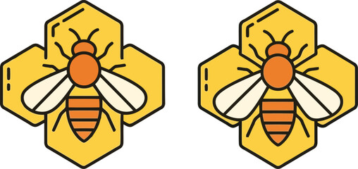 Cute bee and honeycomb icon set nature insect sweet summer sweetness food organic simple vector