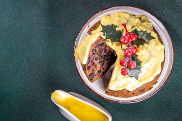 Traditional Christmas english pudding dessert
