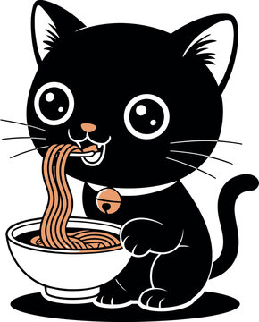 Naklejki black cat with a fish