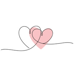 Intertwined hearts in a delicate continuous line drawing, isolated on, symbolizing love, connection, and unity in a minimalist style
