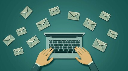 Sending and receiving messages from laptop, representing email communication and online messages.