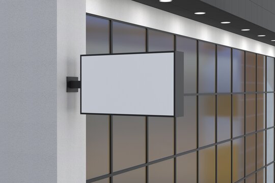 Showcase your brand with a modern blank store sign mockup on glass building facade for impactful marketing