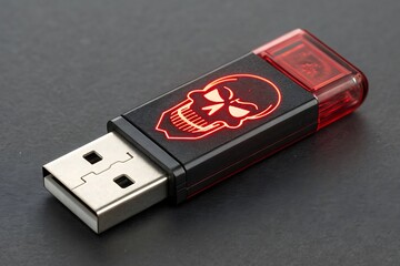 Skull design USB flash drive on dark background  