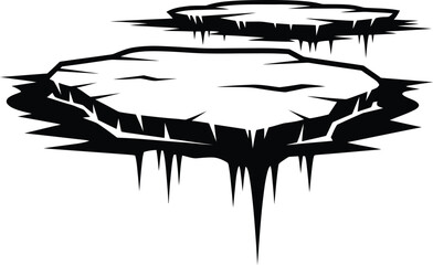 Ice floe vector illustration, black and white arctic iceberg clip art eps silhouette