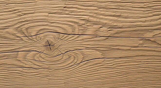 Detailed macro shot of a light brown wooden plank, showcasing the intricate grain patterns, textured surface, and a central knot
