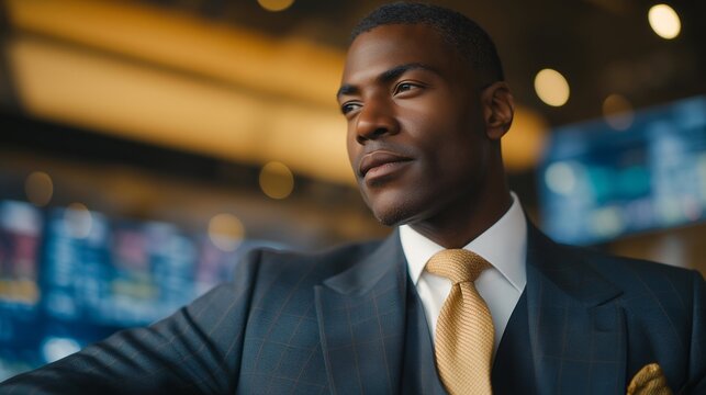 Wide shot of the lawyer gazing thoughtfully at a digital dashboard showing carbon impact data — visionary representation of how legal professionals drive sustainable corporate transformation.