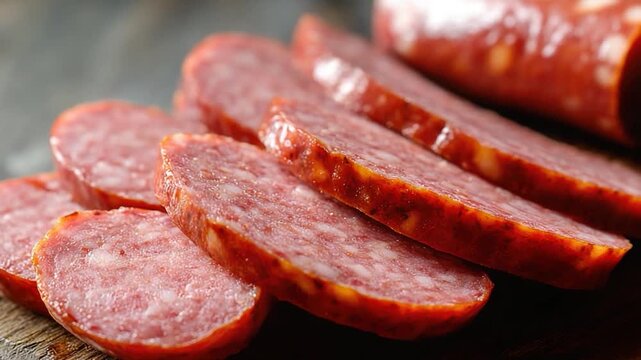 Freshly cut sausages arranged on a clean cutting board, perfect for cooking or serving