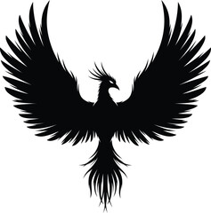 Black phoenix rising tattoo design vector illustration silhouette art eps