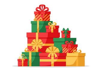 Festive Stack of Christmas Gifts with Ribbons and Bows.