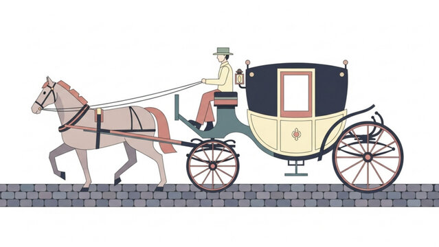 Horsedrawn carriage transports passengers along cobblestone street, showcasing historical mode of transport with vintage charm and elegance.