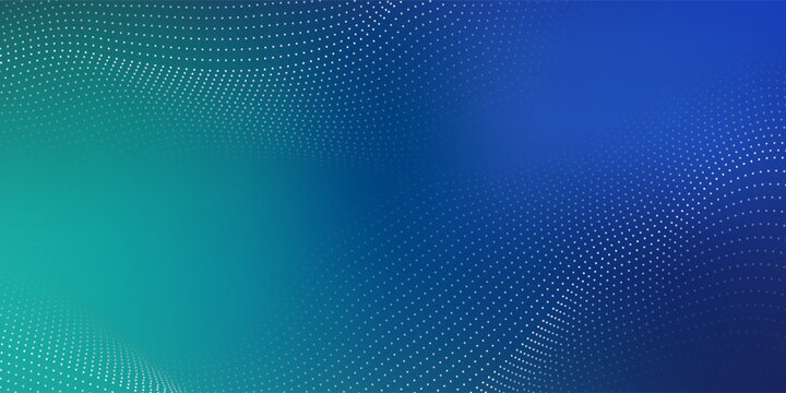 Technology wave particle pattern abstract blue green gradient background, Wavy motion dot design, big data for brochure, polka dot, flyer, magazine, business card, banner, vector.