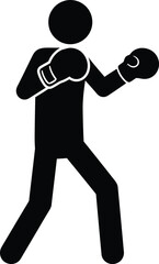 Boxing stick figure vector illustration of a boxer in fighting stance eps silhouette