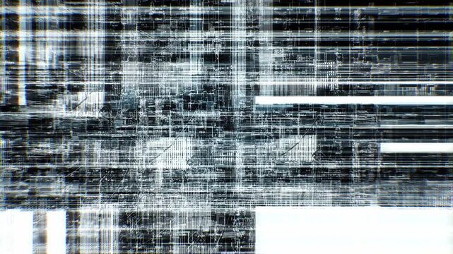 Damaged display glitch loop with broken pixels, flickering scanlines and distorted blocks. Ideal as overlay, transition or background. Includes 6 seamless looping variations