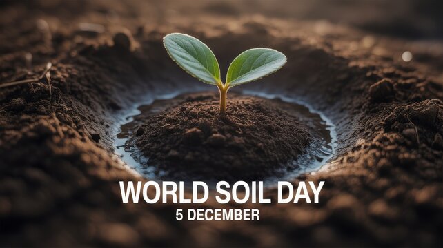 Young seedling growing from rich soil celebrating world soil day