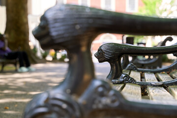 Old bench in Bloomsbury, London, UK