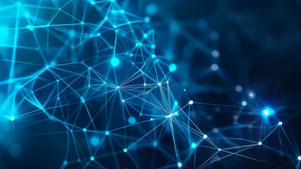 Abstract blue network of interconnected nodes and glowing lines illustrating digital connectivity, data transfer, and modern technology infrastructure for tech and science visuals - Powered by Adobe