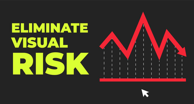 Eliminate visual risk with decline red graph 2D illustration concept. Promotional graphic with cursor. Branding inconsistency cartoon conceptual abstract vector art. Flat metaphor on black background