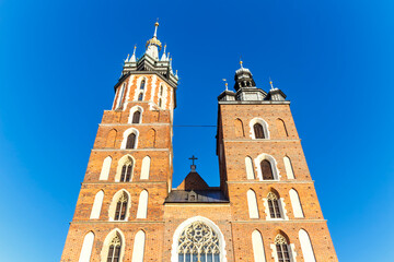 Fototapeta premium Facade of St. Mary's Basilica in Krakow, Lesser Poland, Poland, Europe