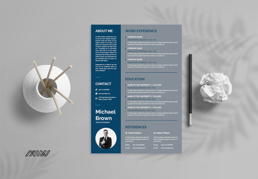 Resume Layout with Blue and Gray Accents