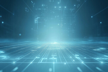 Abstract light blue technology background, subtle geometric grid, glowing elements