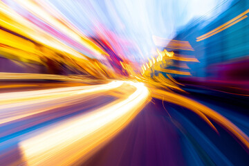 Abstract motion blur background, streaks of light in urban setting, dynamic and energetic