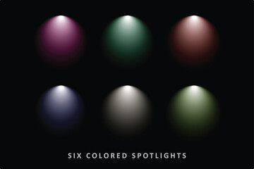 Six colored spotlights vector illustration editable  lighiting studio effect