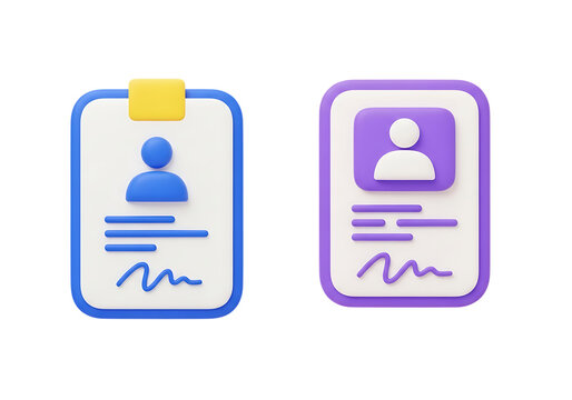3d icon of two colorful identification cards isolated on transparent background, 3d rendering