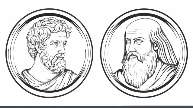Iconic philosophers in detailed line art, perfect for history lessons and educational materials, vintage style
