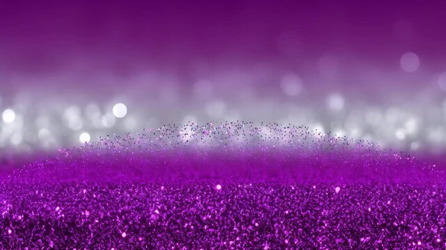 Close up of vibrant purple glitter texture with sparkling particles creating a shimmering gradient, ideal for festive decor, party backgrounds, fashion shoots, and luxury branding