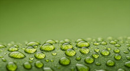 Fototapeta premium Closeup of fresh green leaf with glistening water droplets.