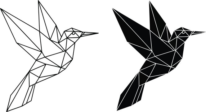 Geometric hummingbird designs vector illustration line art and solid eps silhouette