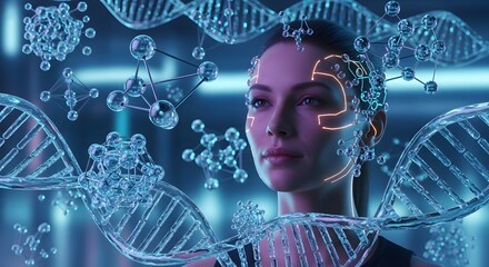 Woman integrating genetic information with digital technology