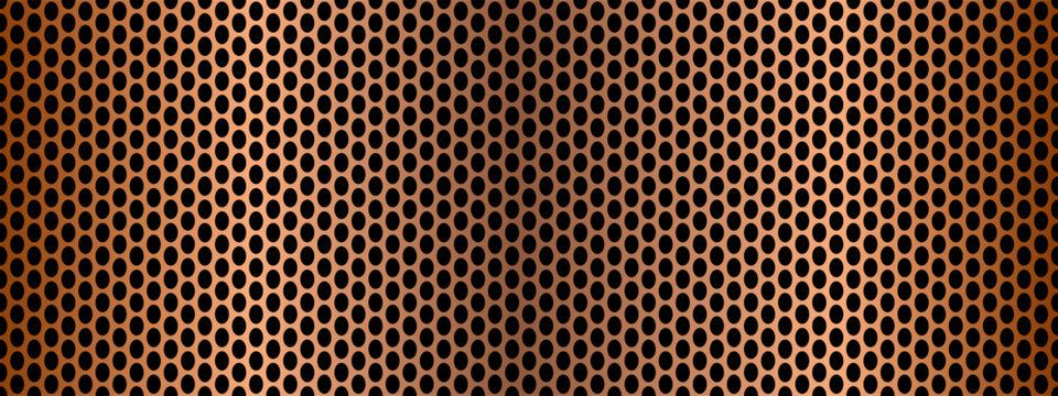 Metallic copper or bronze gradient speaker grille or metal mesh vector background