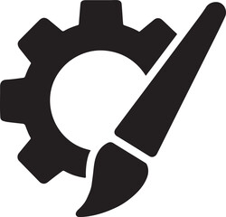 Settings and edit icon with gear and pen in bold silhouette vector style for apps and tools.