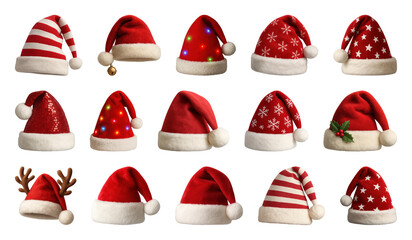 PNG Festive Santa hats collection, transparent background